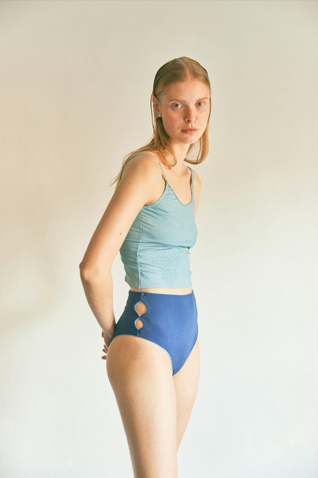 ♻Reversible Holey Bikini Bottom 毘沙門亀甲 水浅葱×紺青