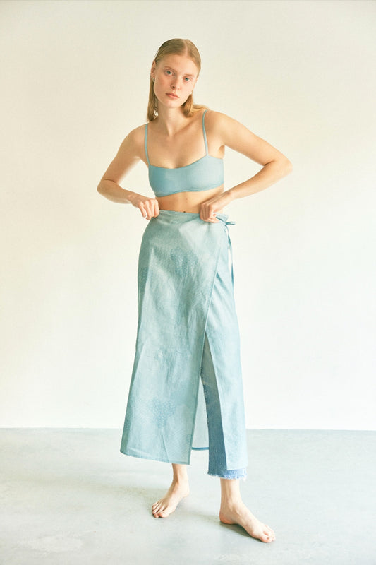 Hemp Sandy Wrap Skirt  毘沙門亀甲 水浅葱