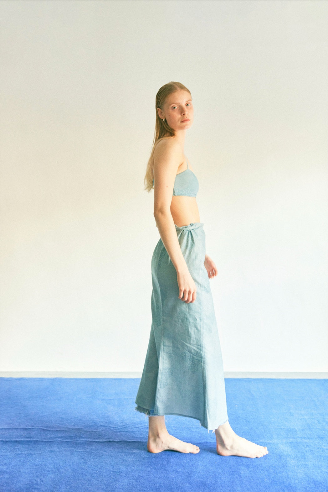 ♻Hemp Sandy Wrap Skirt Bishamon-Kikko Blue