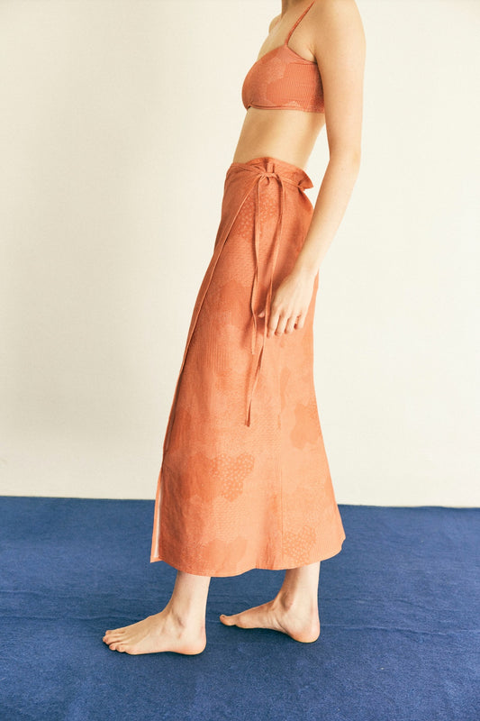 Hemp Sandy Wrap Skirt  毘沙門亀甲 紅檜皮