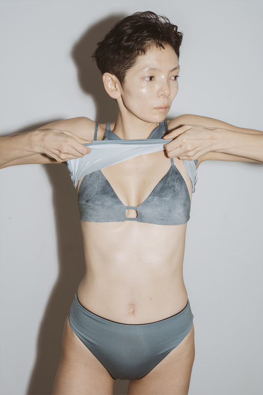 ♻︎Twin-Lines Bikini Top 草木柄