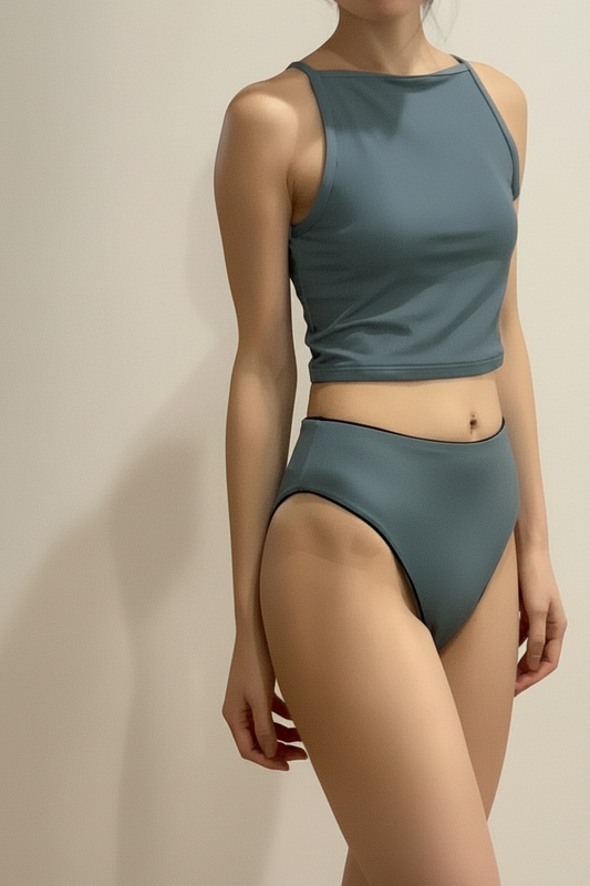 ♻︎High Neck Short Swim Tank 墨青