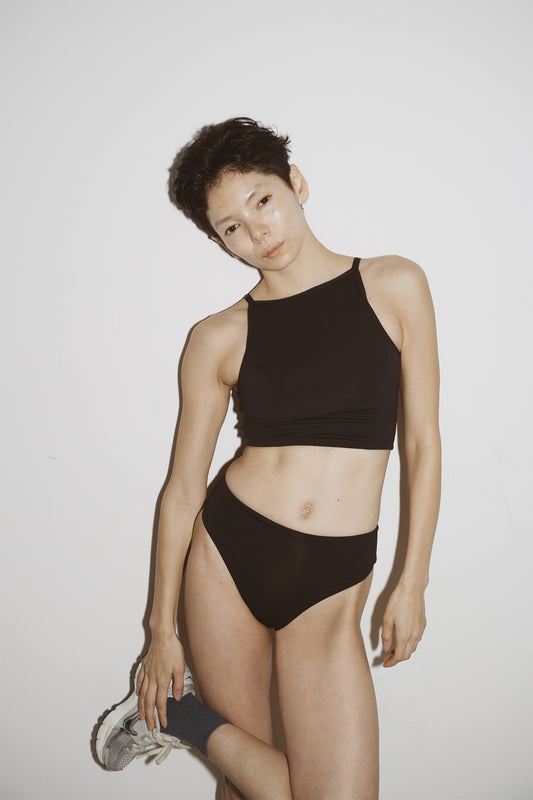 ♻︎High Neck Short Swim Tank 黒