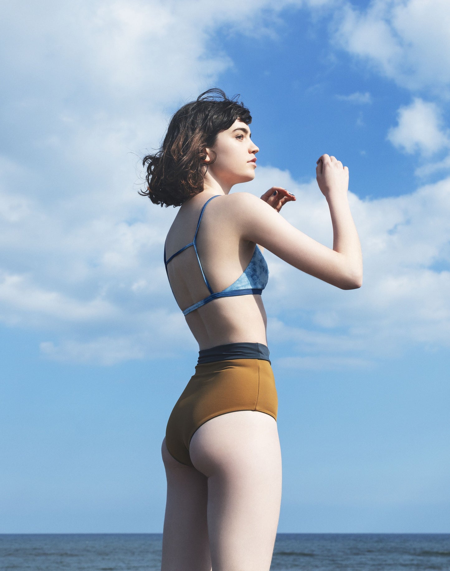 ♻Back Line Bikini Top 藍染