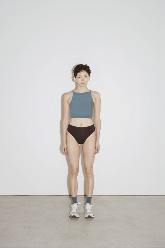 ♻︎High Neck Short Swim Tank 墨青