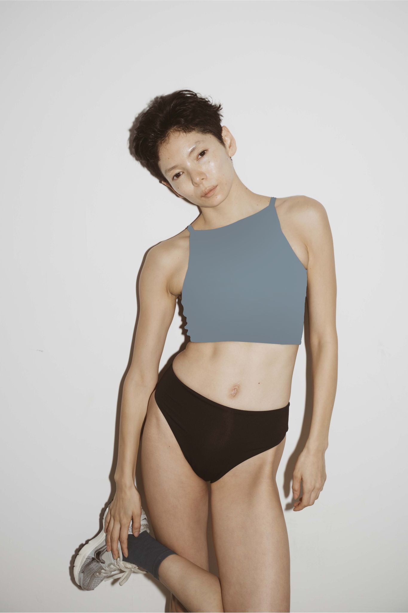 ♻︎High Neck Short Swim Tank Sumi Blue