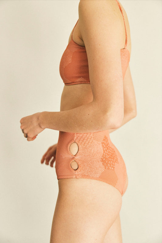 ♻Reversible Holey Bikini Bottom 毘沙門亀甲 紅檜皮×燕脂