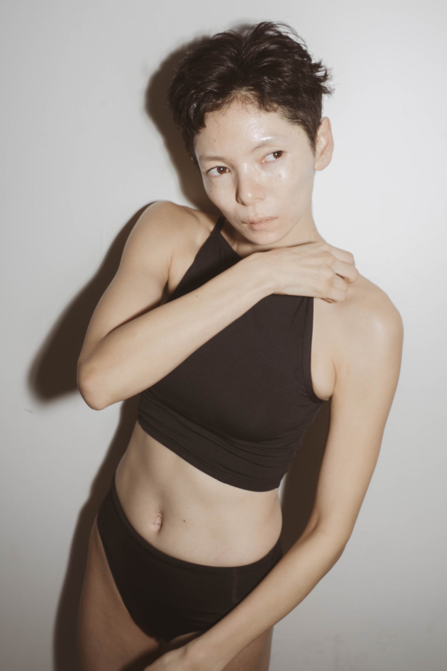 ♻︎High Neck Short Swim Tank 黒