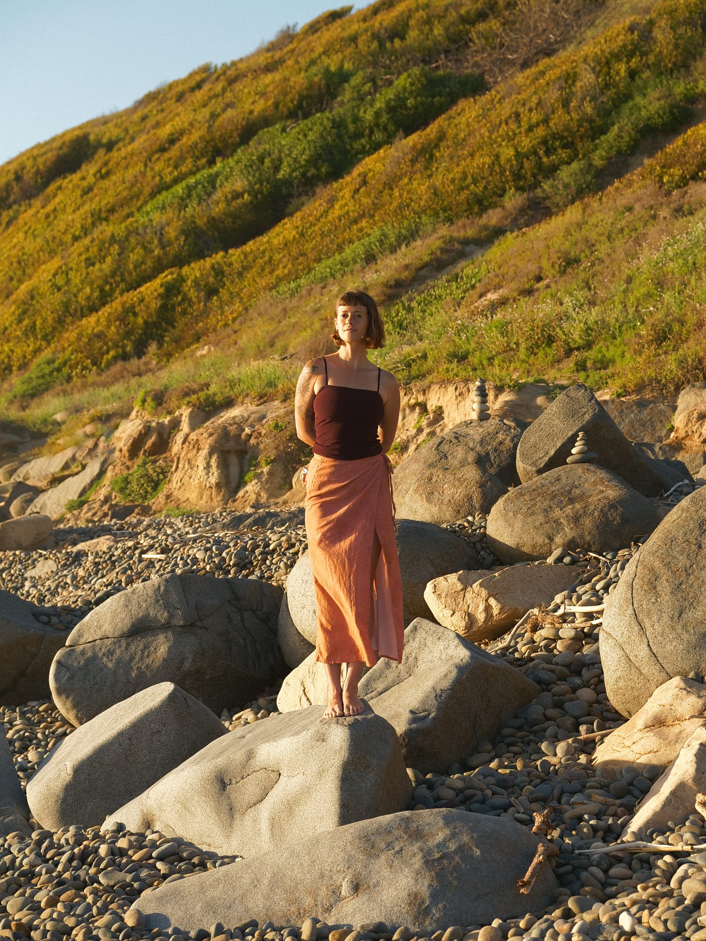 Hemp Sandy Wrap Skirt  Bishamon-Kikko Orange