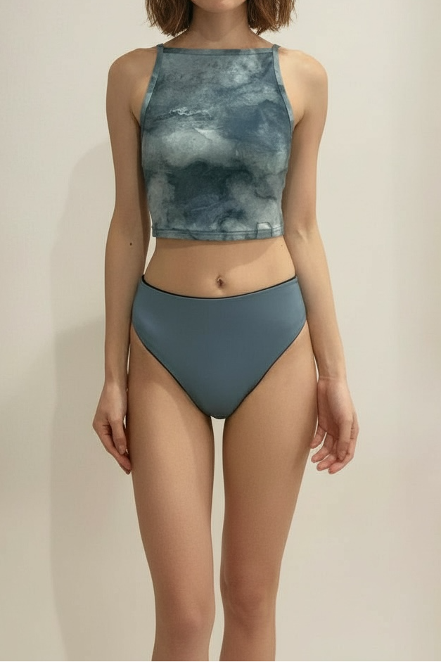 ♻︎High Neck Short Swim Tank 草木柄