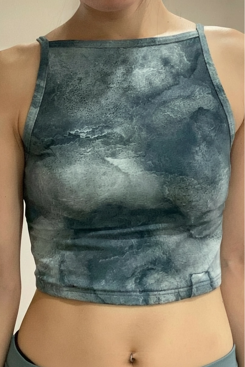 ♻︎High Neck Short Swim Tank 草木柄