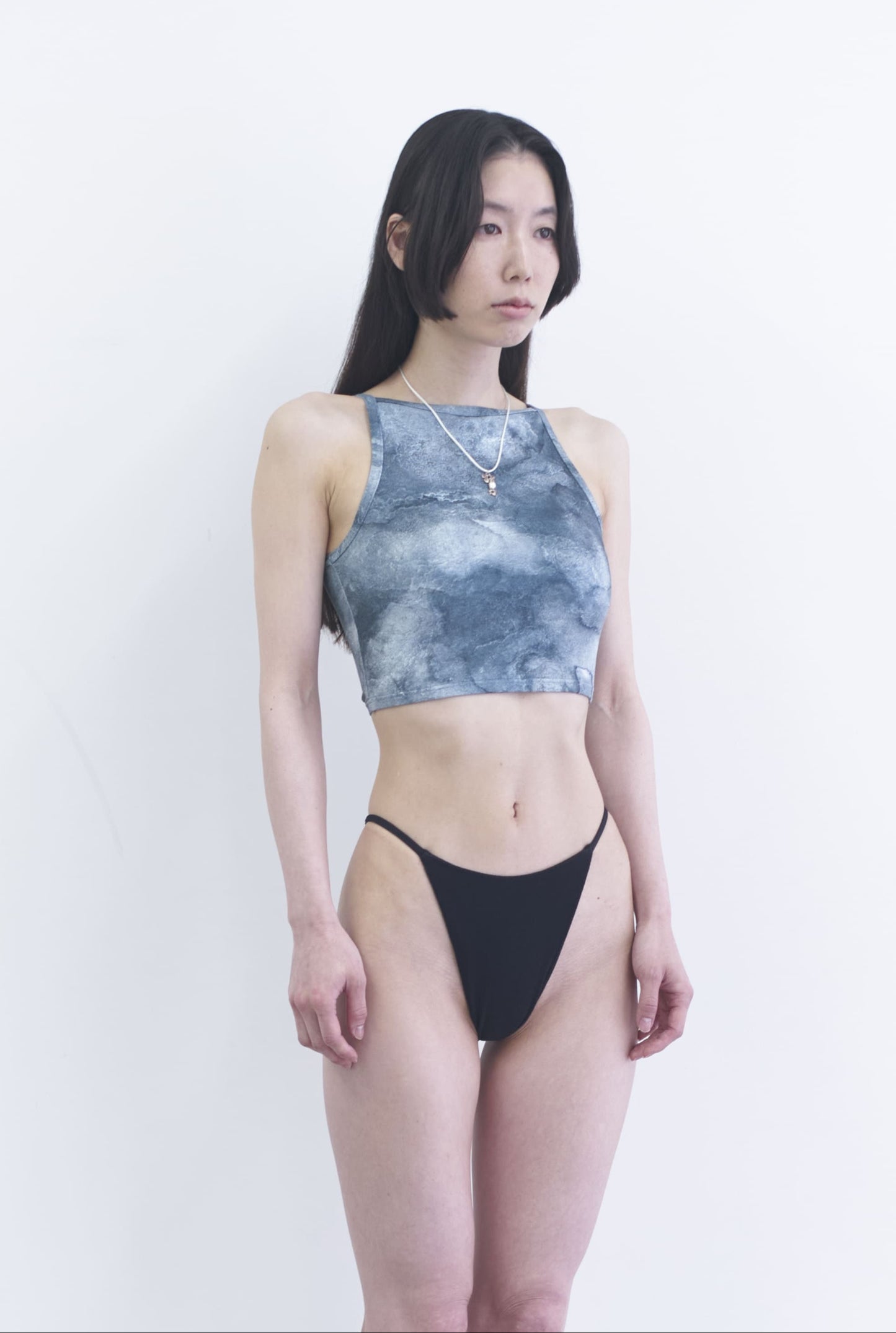♻︎High Neck Short Swim Tank 草木柄