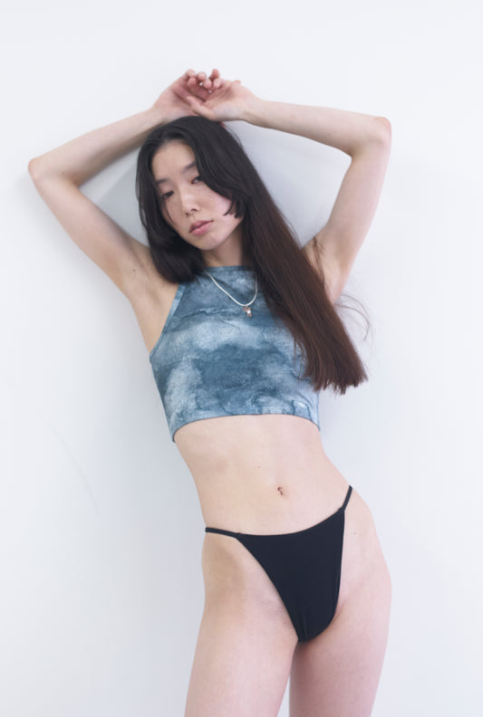 ♻︎High Neck Short Swim Tank 草木柄