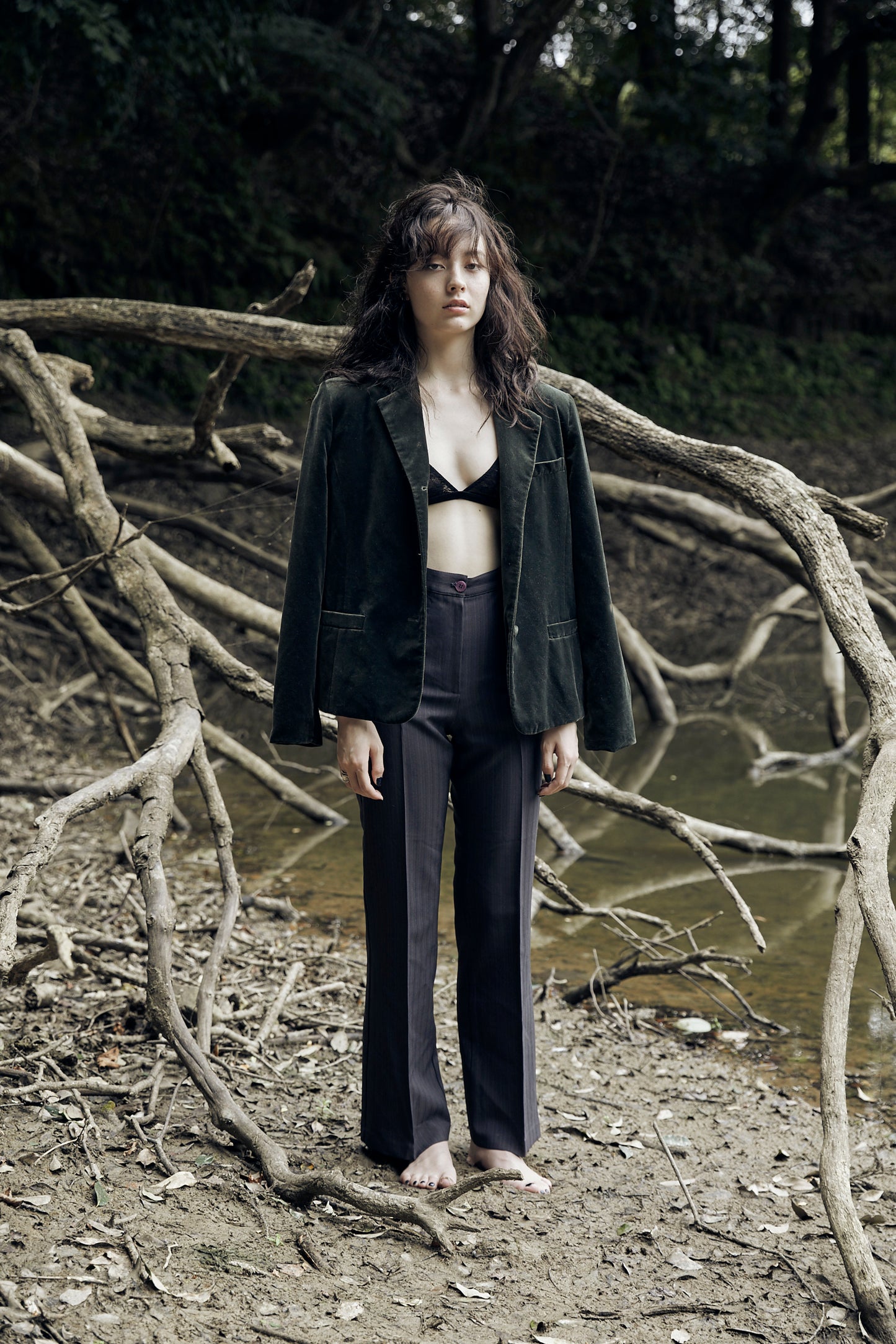 Lace Triangle Bra &  Natural Shorts BLK