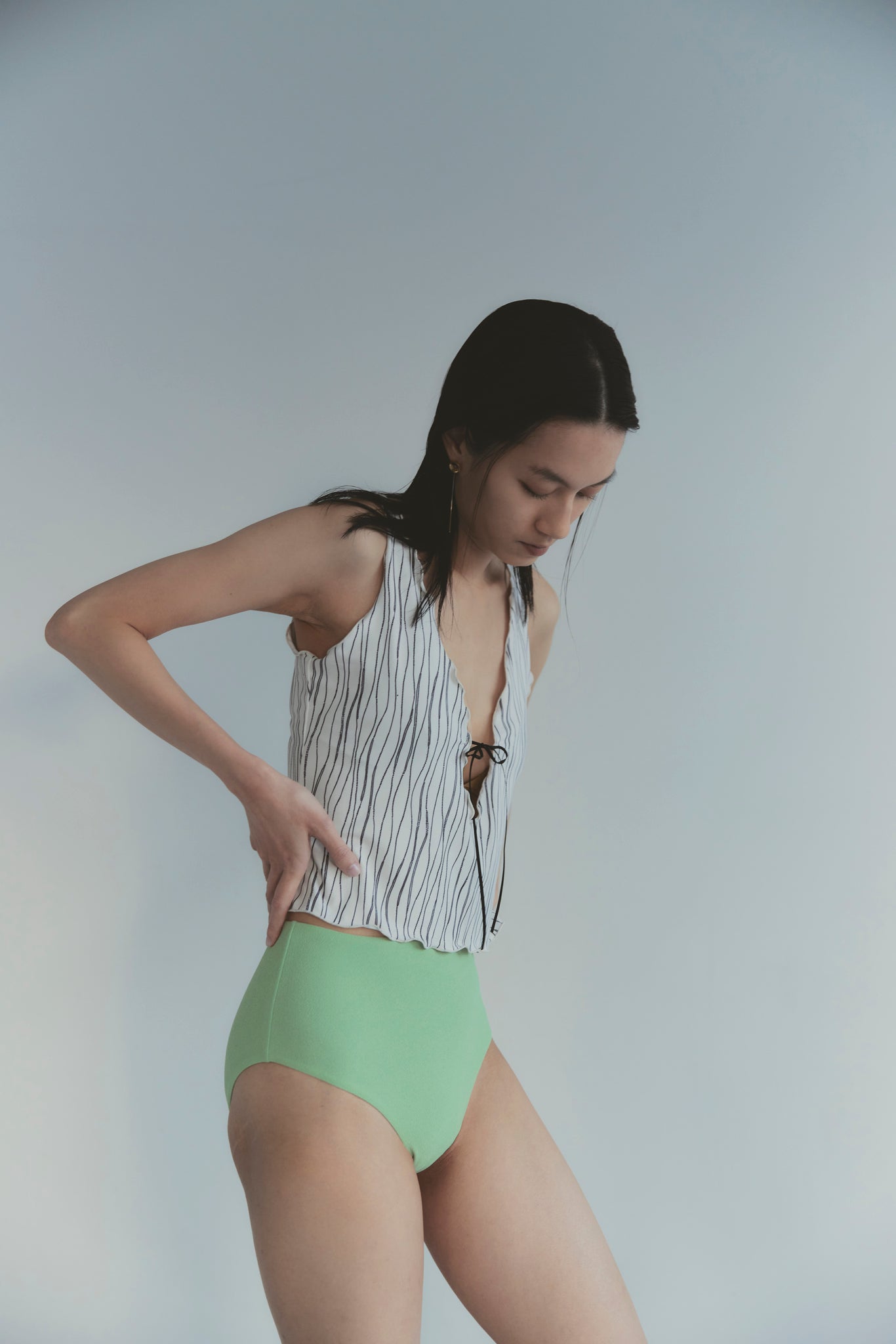 ♻Reversible Midi Bikini Bottom 淡緑×黒