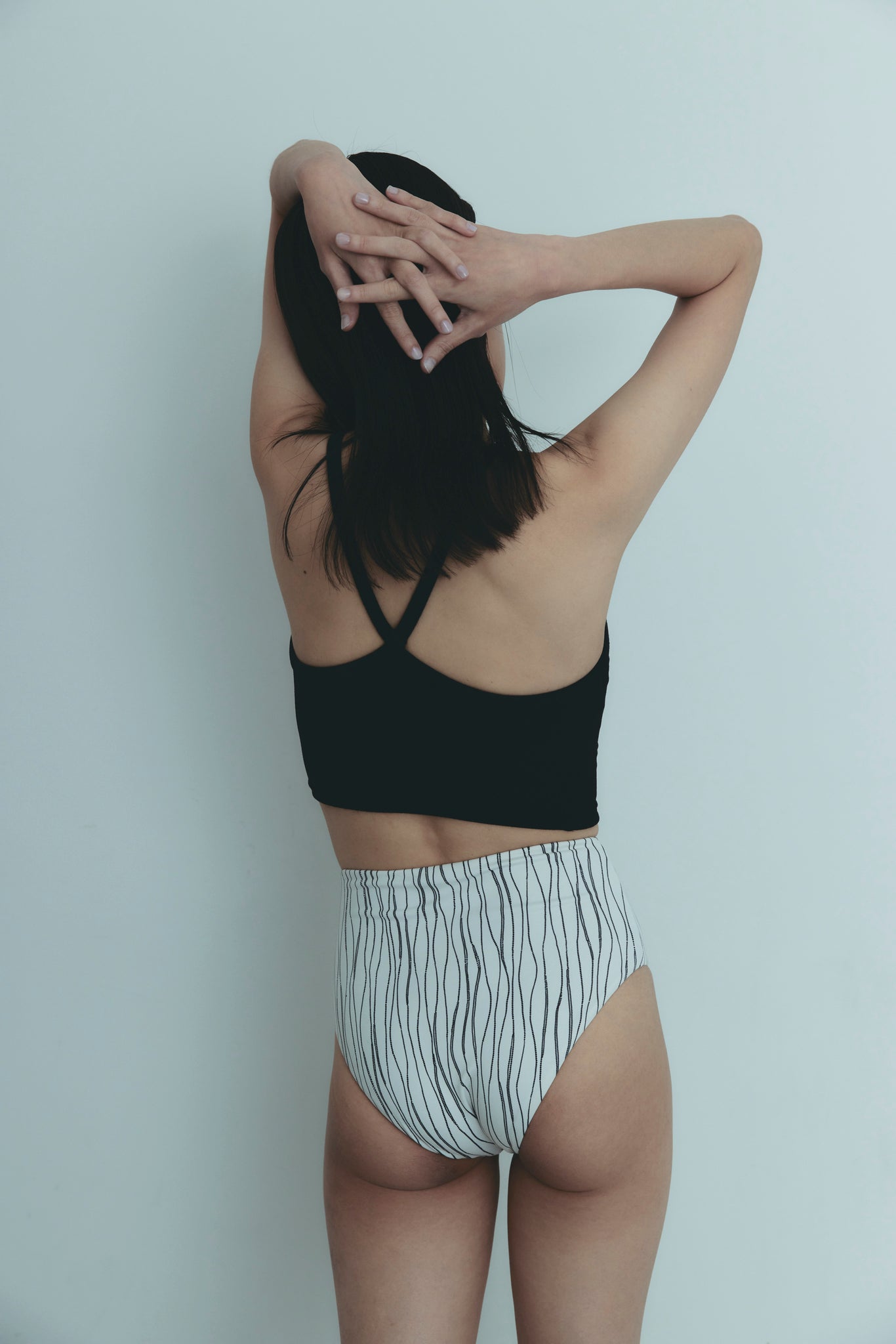 ♻Reversible Midi Bikini Bottom よろけ立涌×黒