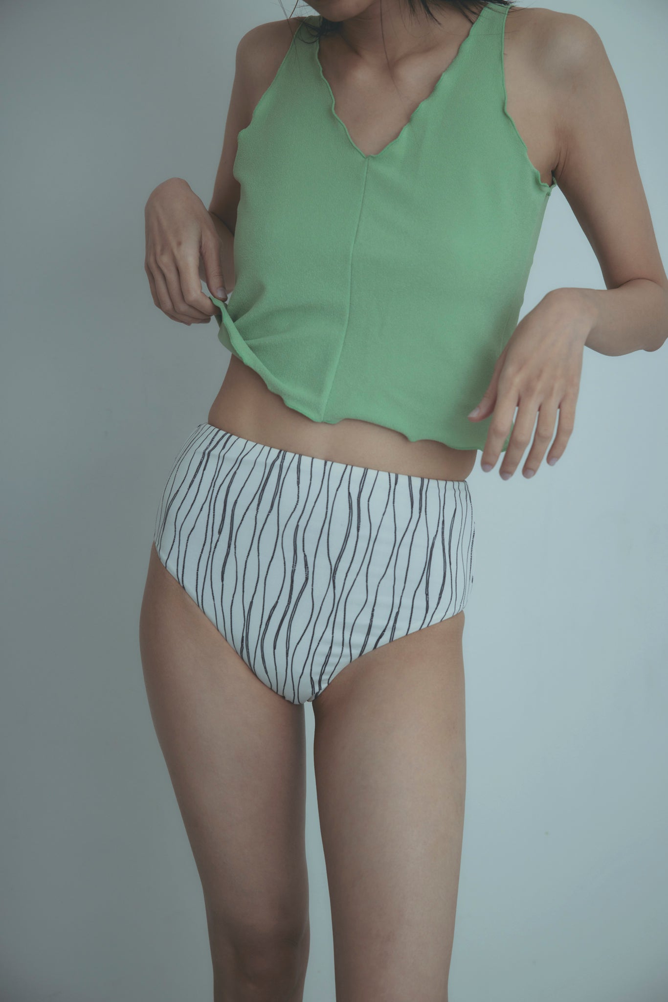 ♻Reversible Midi Bikini Bottom よろけ立涌×黒