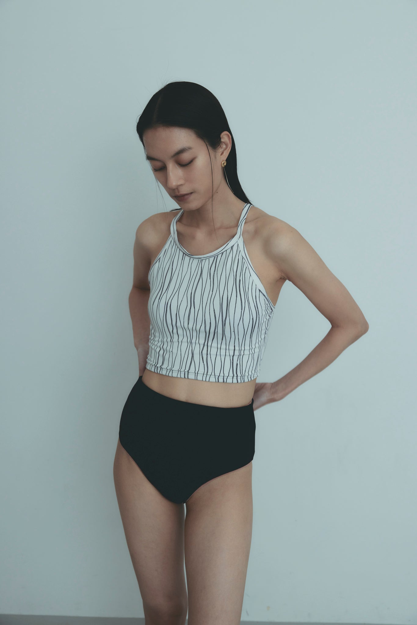 ♻Reversible Midi Bikini Bottom よろけ立涌×黒