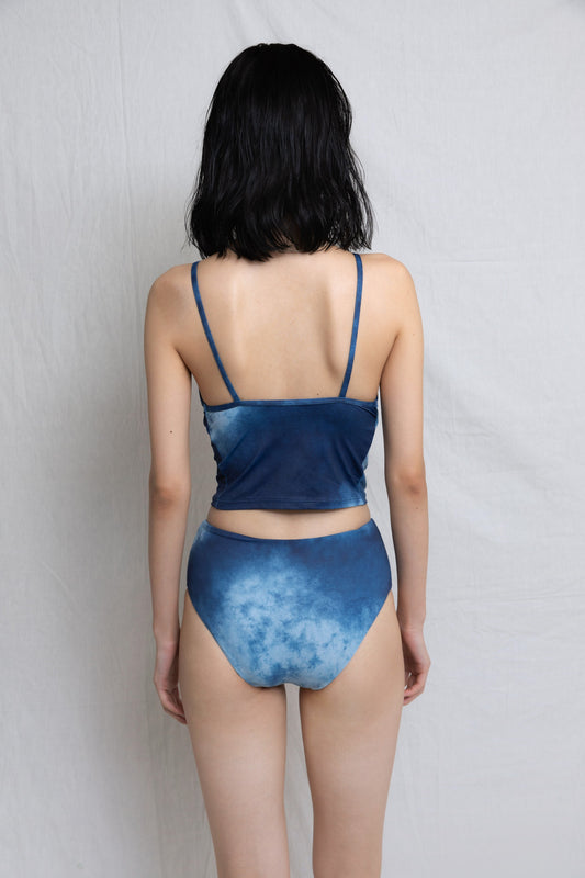 ♻High Neck Swim Tank 藍染