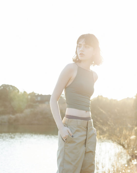 ♻High Neck Swim Tank 草色